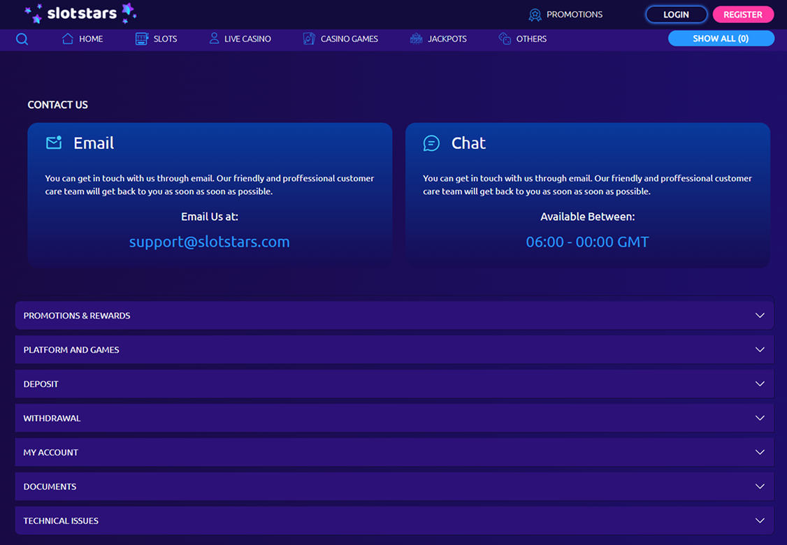 SlotStars Casino Support 